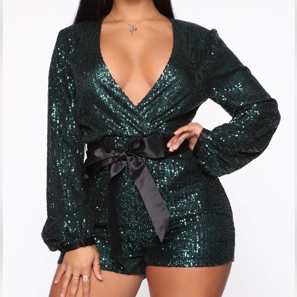 COPY - Emerald Green Sequins Romper! - Picture 3 of 3